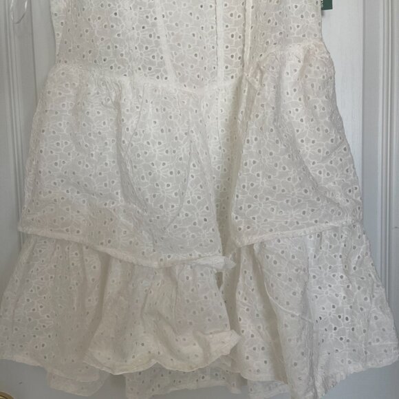 Ruffled Broderie Anglaise Dress 100% Cotton Mini Dress - Picture 6 of 7